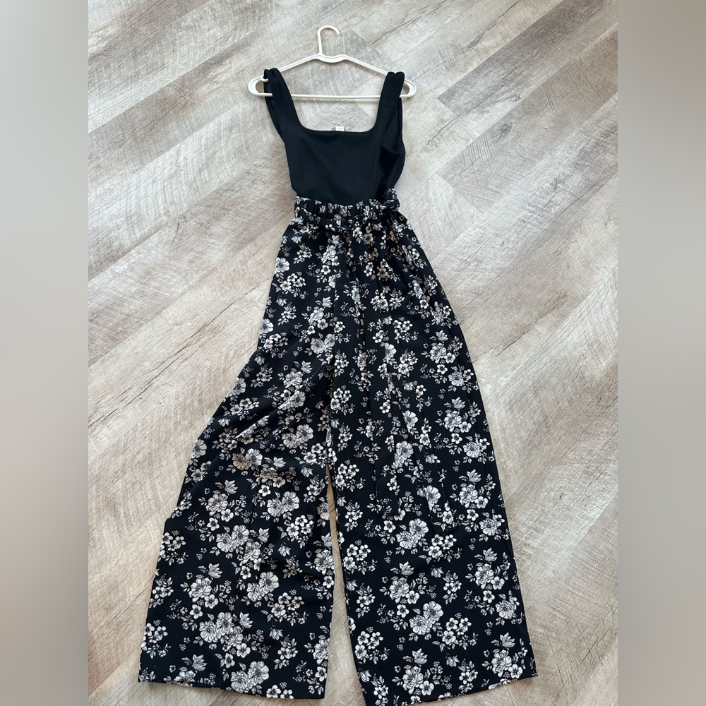 High-Waist Black Floral Wide-Leg Jumpsuit